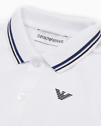 Emporio Armani - Stretch piqué polo shirt with striped trim, Boy, White, Size: