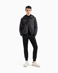 Emporio Armani - Nylon jacket with hood and zip, all-over jacquard eagle, Man, Black, Size: