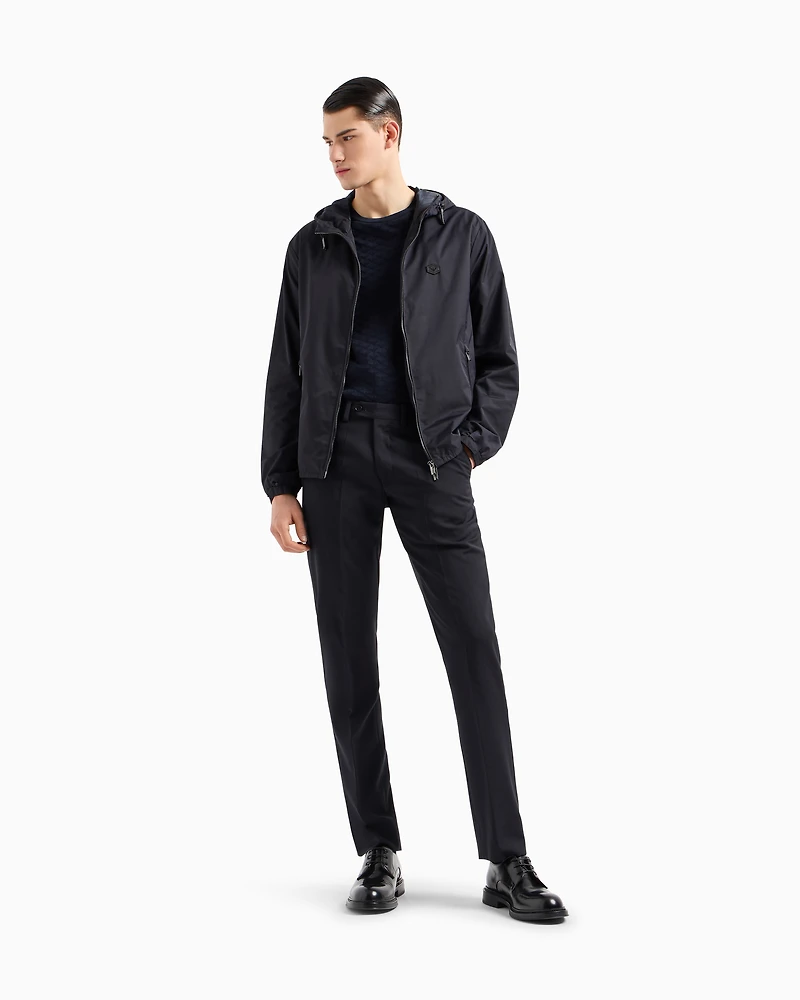 Emporio Armani - Hooded, water-repellent nylon blouson with logo patch, Man, Navy Blue, Size: