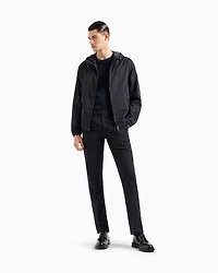 Emporio Armani - Hooded, water-repellent nylon blouson with logo patch, Man, Navy Blue, Size: