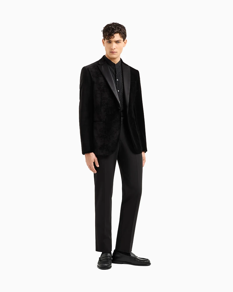Emporio Armani - Velvet tuxedo jacket with all-over printed motif, Man, Black, Size: