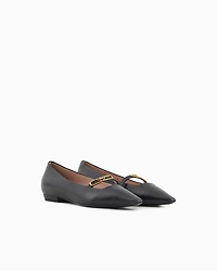 Emporio Armani - Nappa-leather pointed-toe ballerinas with eagle plate, Woman, Black, Size: