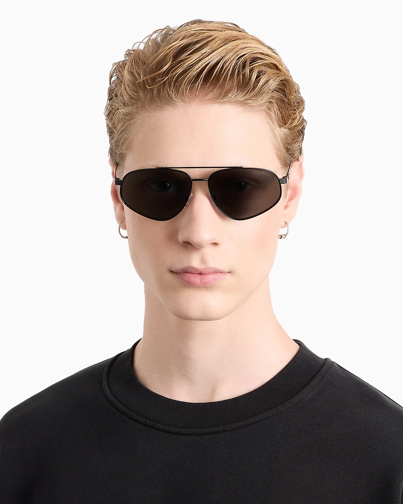 Emporio Armani - Men’s aviator sunglasses, Man, Black, Size: 59L