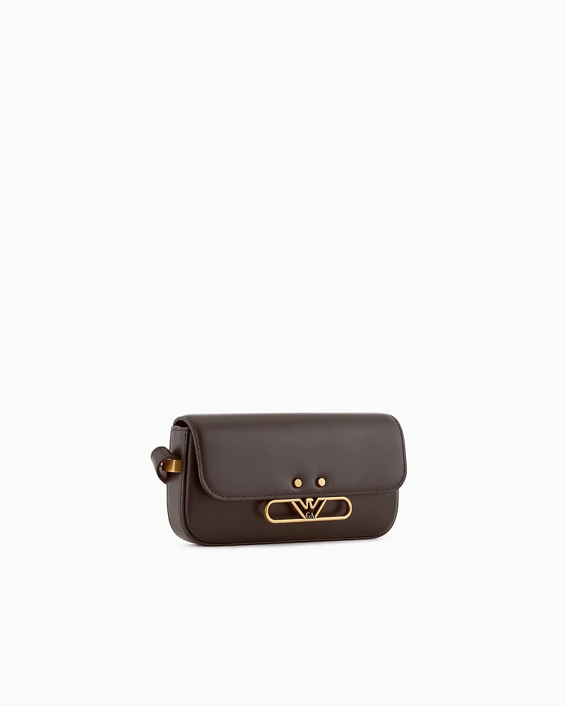 Emporio Armani - Smooth leather mini shoulder bag with metal eagle logo, Woman, Brown, Size: TU