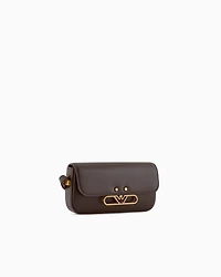 Emporio Armani - Smooth leather mini shoulder bag with metal eagle logo, Woman, Brown, Size: TU