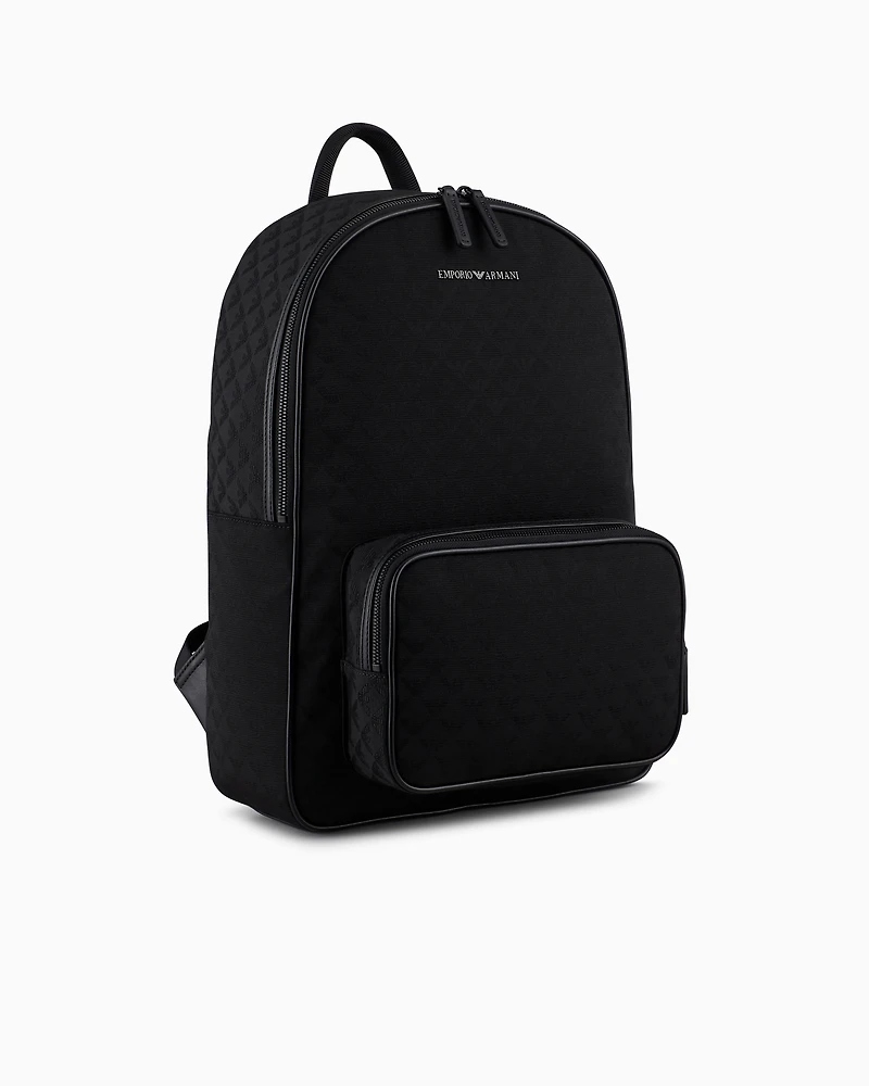 Emporio Armani - Nylon backpack with all-over jacquard eagle, Man, Black, Size: TU