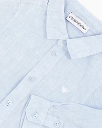 Emporio Armani - Linen shirt with eagle embroidery, Boy, Light Blue, Size: