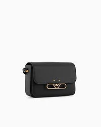 Emporio Armani - Smooth leather shoulder bag with metal eagle logo, Woman, Black, Size: TU