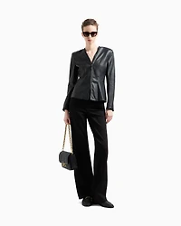 Emporio Armani - Glove-quality, lambskin nappa leather slim-fit jacket, Woman, Black, Size: