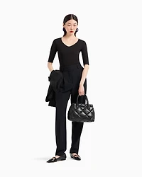 Emporio Armani - Viscose stretch jersey V-neck jumper with three-quarter length sleeves, Woman, Black, Size: