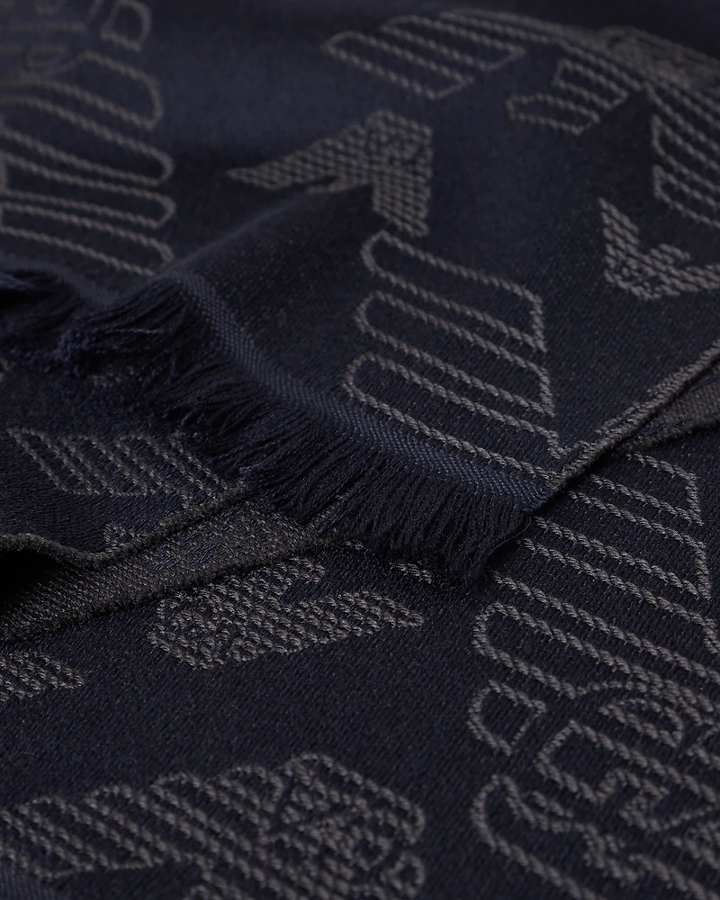 Emporio Armani - Wool scarf with all-over jacquard eagle, Man, Blue, Size: TU