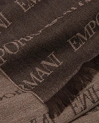 Emporio Armani - Virgin-wool blend scarf with jacquard logo lettering and fringes, Man, Brown, Size: TU
