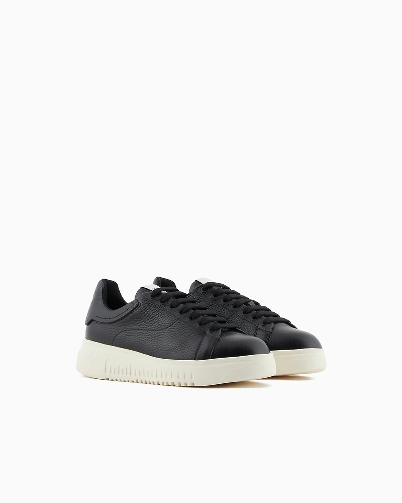 Emporio Armani - Tumbled leather sneakers, Woman, Black, Size: