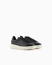 Emporio Armani - Tumbled leather sneakers, Woman, Black, Size: