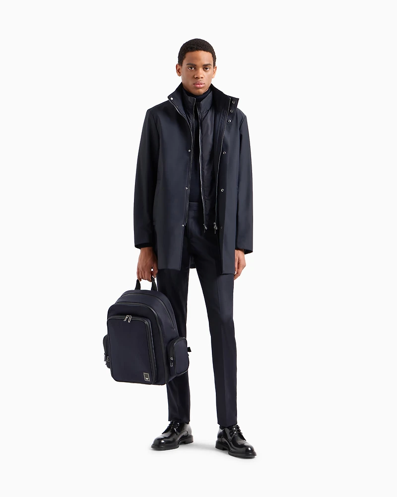 Emporio Armani - Nylon trench coat with removable gilet, Man, Navy_blue, Size:
