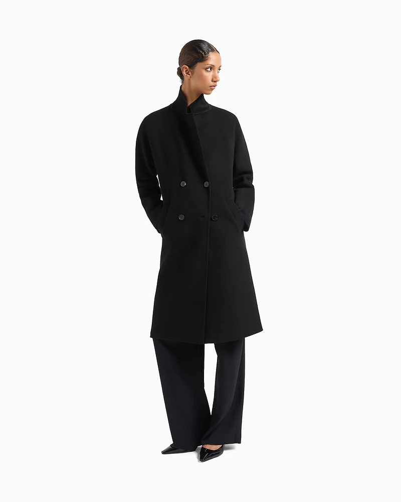 Emporio Armani - Casentino wool and cashmere double-breasted coat, Woman, Black, Size: