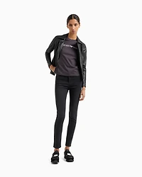 Emporio Armani - Semi-aniline nappa-lambskin jacket with jersey inserts, Woman, Black, Size: