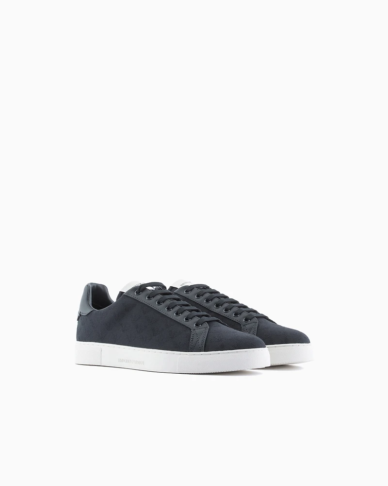 Emporio Armani - Nylon sneakers with jacquard all-over eagle, Man, Navy Blue, Size: