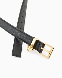 Emporio Armani - Deer-print belt with eagle logo charm, Woman, Black, Size: