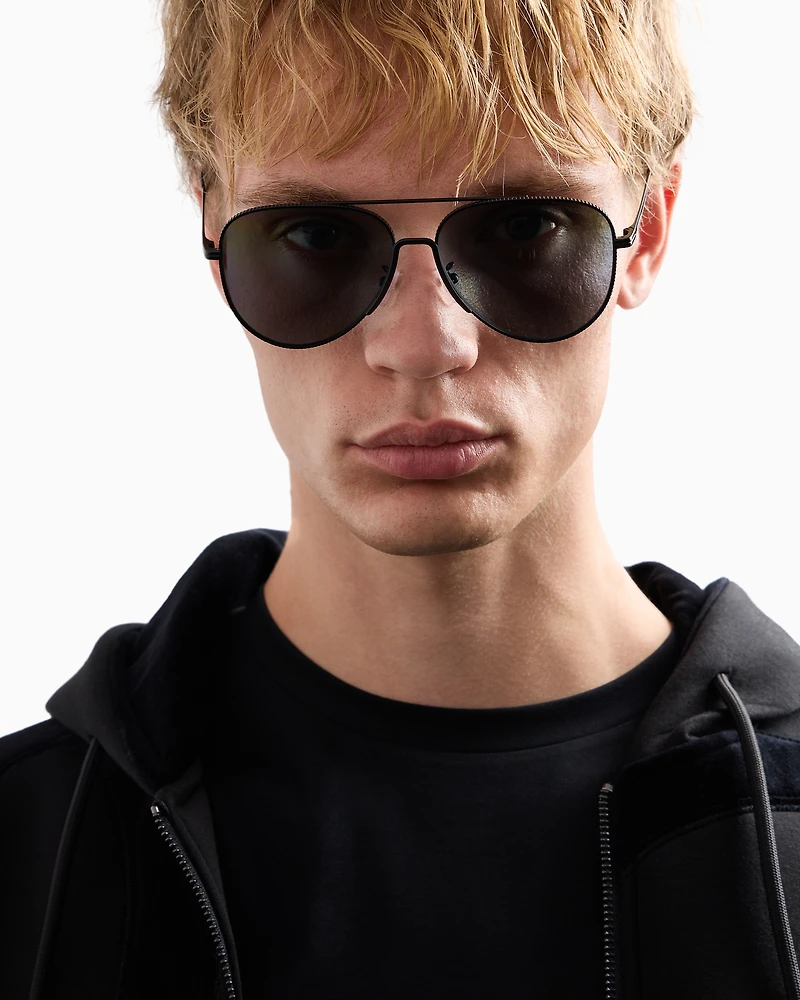 Emporio Armani - Men’s aviator sunglasses Asian fit, Man, Black, Size: 60L