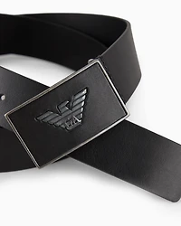 Emporio Armani - Leather belt with eagle plate, Man, Black, Size: