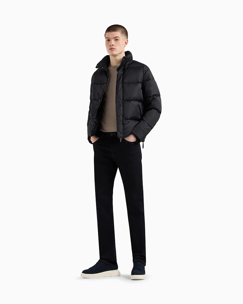 Emporio Armani - Quilted puffer jacket with all-over jacquard eagle, Man, Black, Size:
