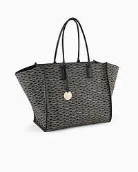 Emporio Armani - Oversized shopper bag with all-over monogram print, Woman, Black, Size: TU
