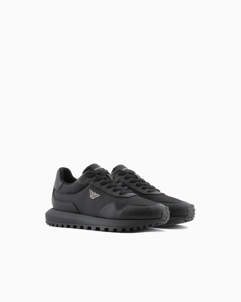 Emporio Armani - ASV recycled nylon sneakers with regenerated Saffiano details, Man, Black, Size: