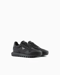 Emporio Armani - ASV recycled nylon sneakers with regenerated Saffiano details, Man, Black, Size: