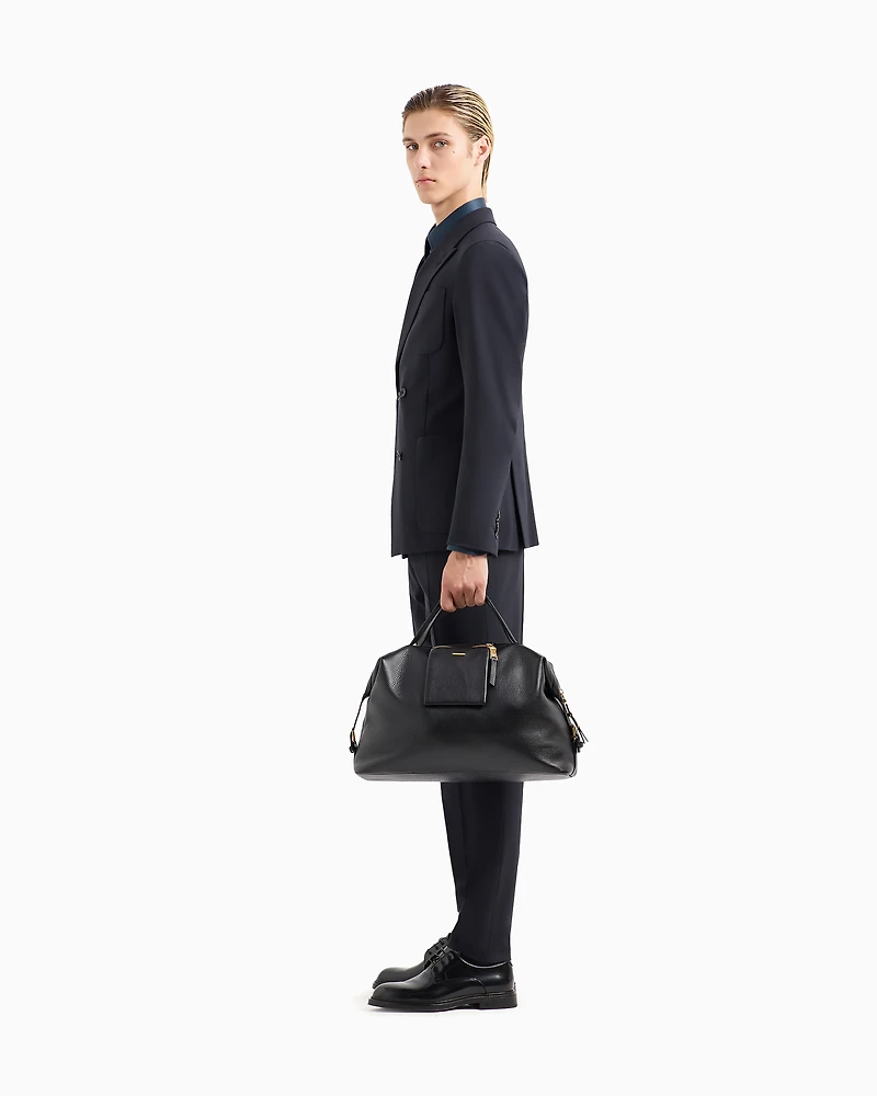 Emporio Armani - Double-breasted virgin-wool two-way stretch canvas suit, Man, Navy Blue, Size: