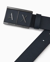 Leather belt with rectangular buckle