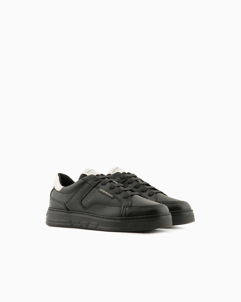 Emporio Armani - Hammered-leather sneakers, Man, White, Size:
