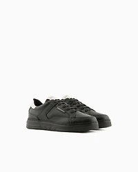 Emporio Armani - Hammered-leather sneakers, Man, White, Size: