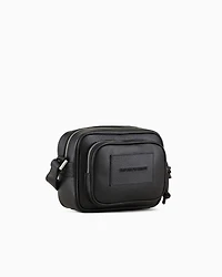 Emporio Armani - Tumbled-leather camera case with shoulder strap, Man, Black, Size: TU