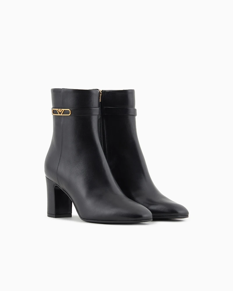 Emporio Armani - Nappa-leather high-heeled ankle boots with eagle plate, Woman, Black, Size: