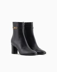 Emporio Armani - Nappa-leather high-heeled ankle boots with eagle plate, Woman, Black, Size: