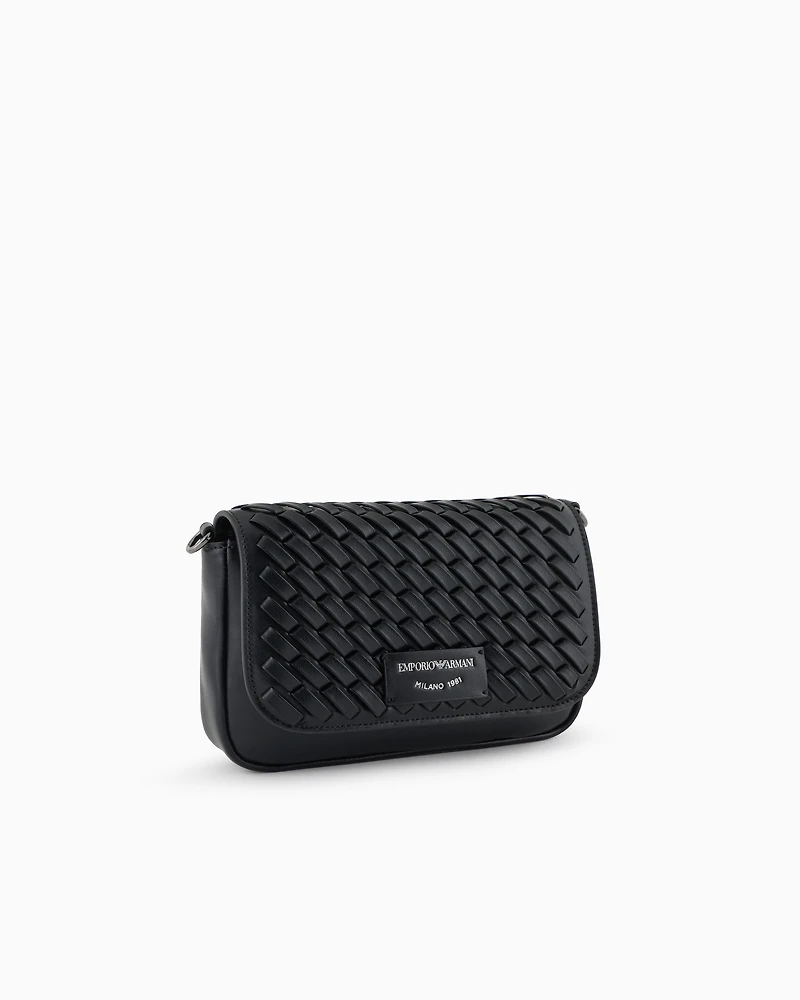 Emporio Armani - Mini bag in interwoven leather with chain shoulder strap, Woman, Black, Size: TU