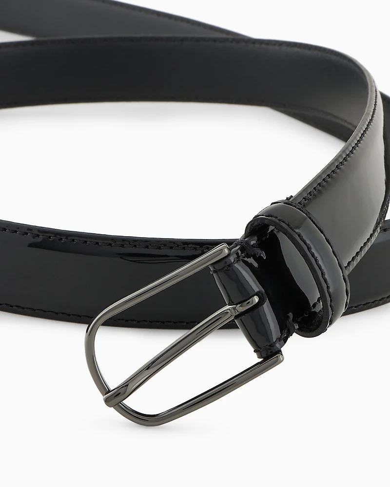 Emporio Armani - Patent leather belt, Man, Black, Size:
