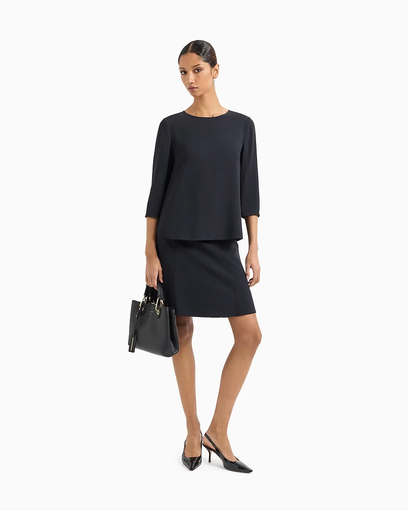 Emporio Armani - Barathea-wool flared skirt, Woman, Navy Blue, Size: