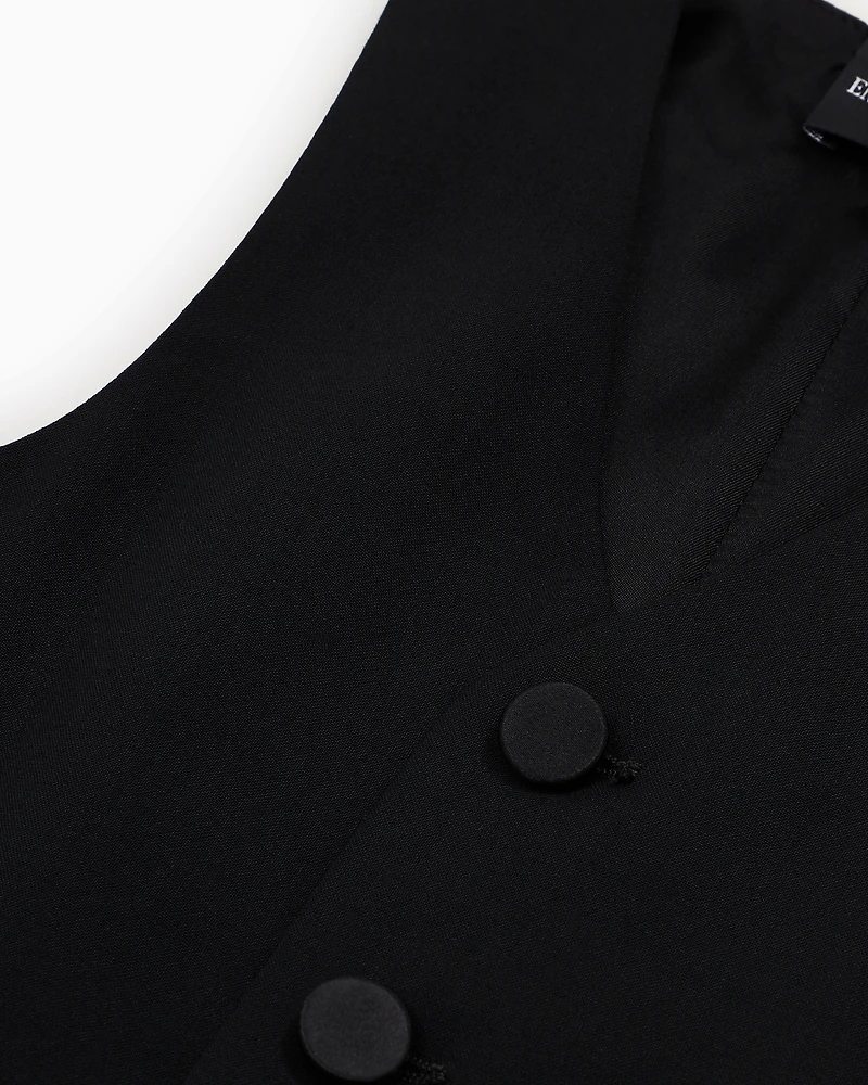 Emporio Armani - Single-breasted waistcoat light wool with satin details, Boy, Black, Size: