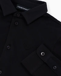 Emporio Armani - Piqué shirt with eagle embroidery, Boy, Navy Blue, Size: