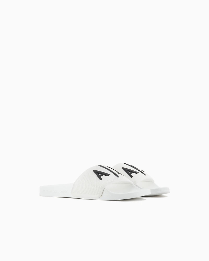 Armani Exchange - Slider slippers with logo, Man, White, Size:
