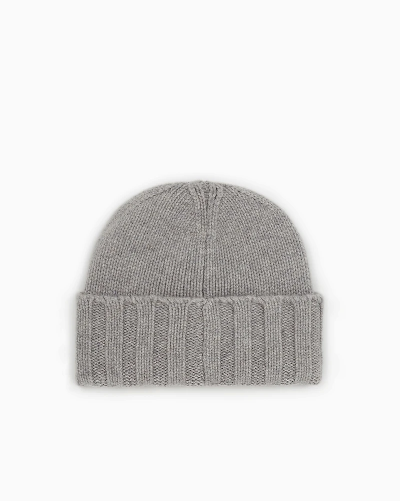Emporio Armani - Ribbed cashmere beanie, Woman, Grey, Size: