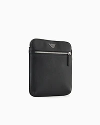 Emporio Armani - ASV regenerated Saffiano leather flat shoulder bag with eagle plate, Man, Black, Size: TU