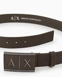 Armani Exchange - Leather belt with rectangular buckle, Man, Brown, Size: