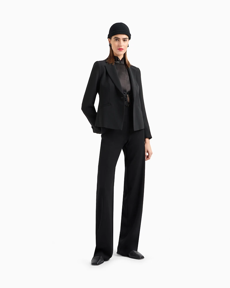 Emporio Armani - Techno cady palazzo trousers, Woman, Black, Size:
