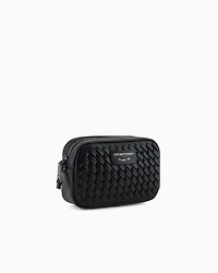 Emporio Armani - Interwoven leather camera case with chain shoulder strap, Woman, Black, Size: TU