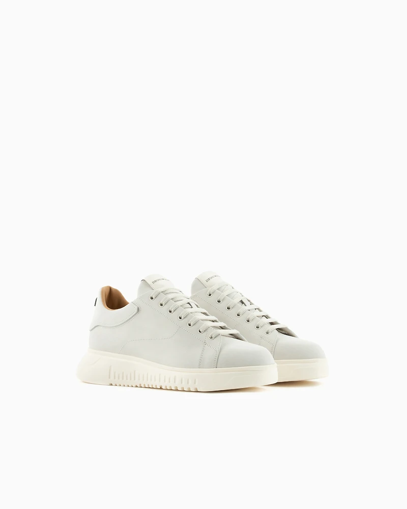 Emporio Armani - Nubuck sneakers with knurled soles, Man, White, Size: