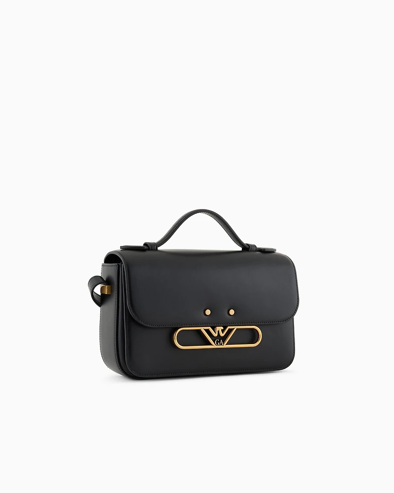 Emporio Armani - Smooth leather shoulder bag with metal eagle logo, Woman, Black, Size: TU