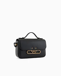 Emporio Armani - Smooth leather shoulder bag with metal eagle logo, Woman, Black, Size: TU